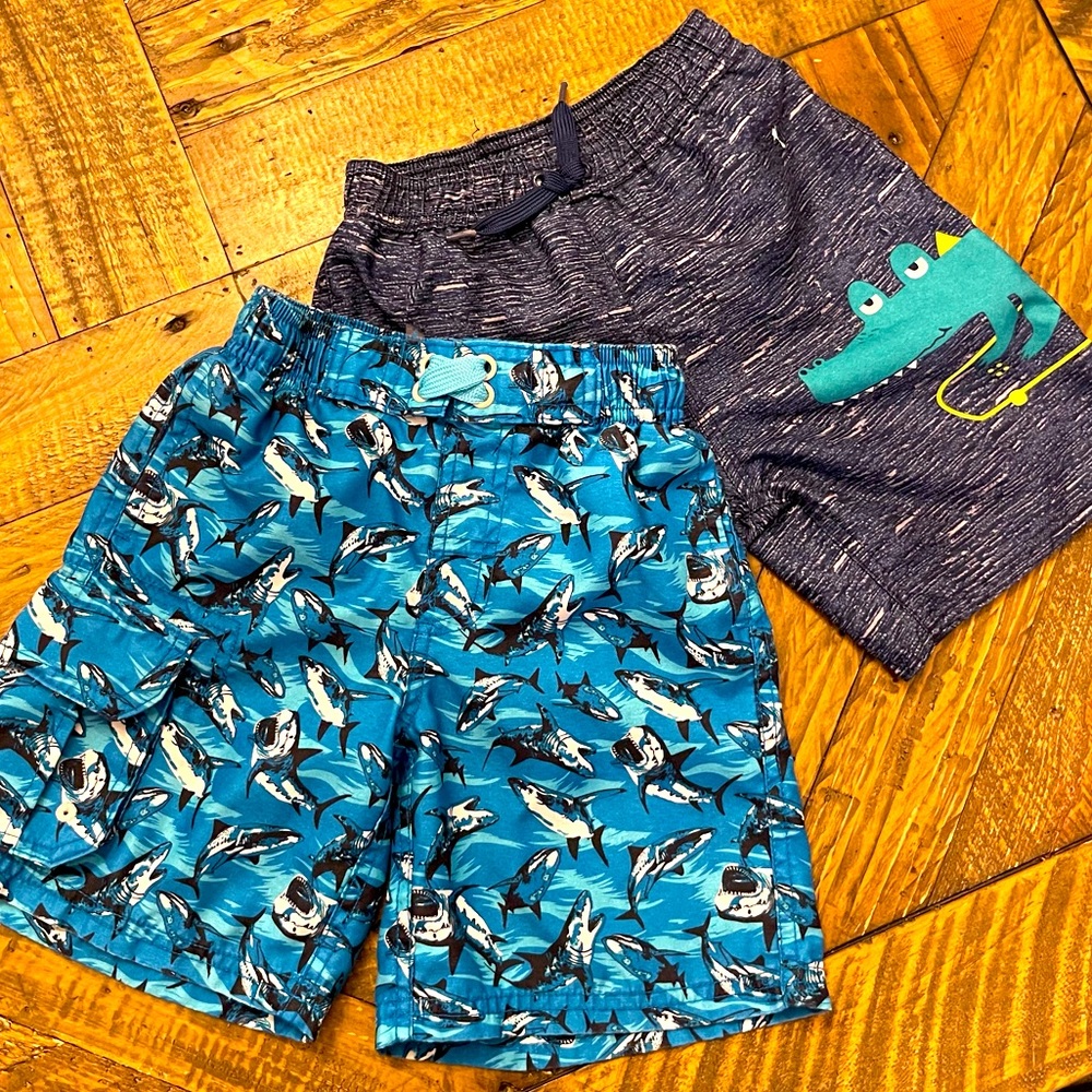 🧸 Swim Trunks (Lot of 2) Boys O’RAGEOUS Shark and Okie Dokie Gator Sz 4T